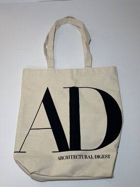Architectural Digest AD Canvas Tote Bag Cream Black Logo Reusable Book Bag